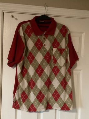 Haband Red and Olive Argyle Polo with Pocket